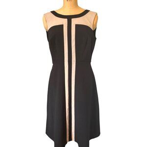 Calvin Klein 8P Sleeveless Black & Beige Colorblock A-Line Dress Long Back Zip